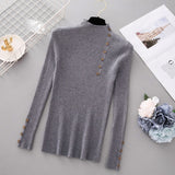 New Fashion Button Turtleneck Sweater Women