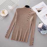 New Fashion Button Turtleneck Sweater Women