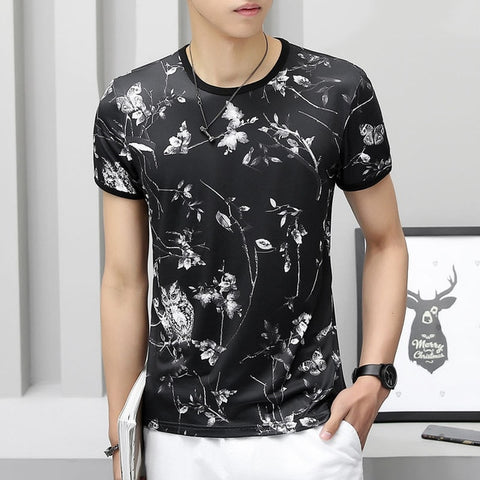 sleeve flower t shirt men